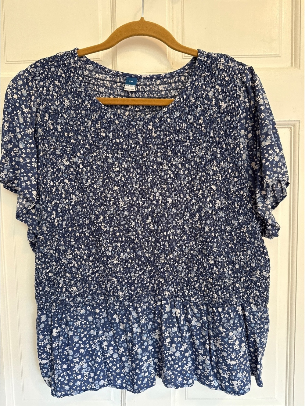 Old Navy Blue Floral Smocked Peplum Top XXL